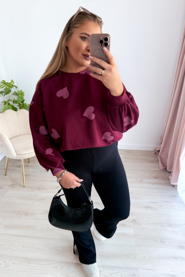 Bluza oversize w serduszka Milou - bordo 8