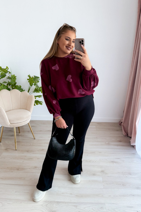 Bluza oversize w serduszka Milou - bordo 9