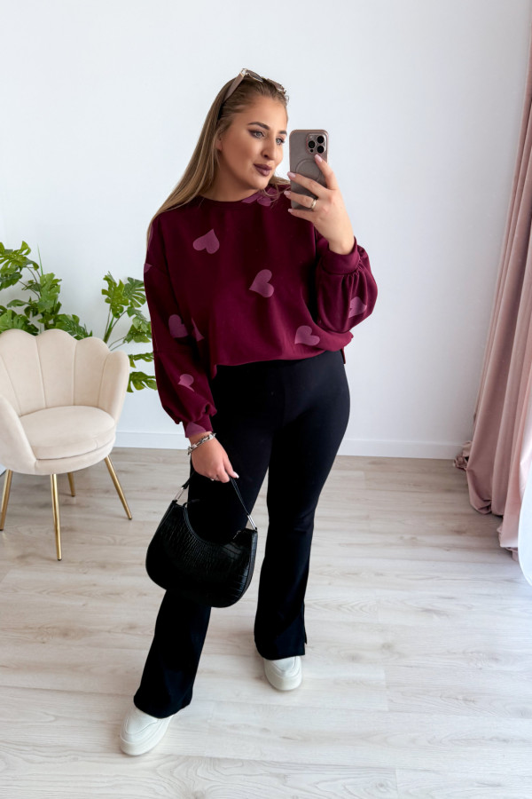 Bluza oversize w serduszka Milou - bordo 10