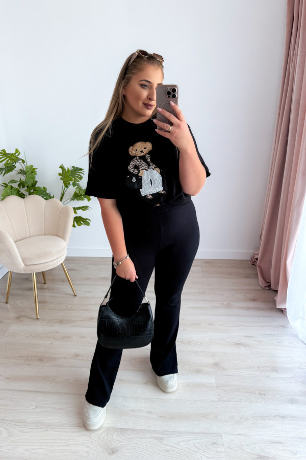 Bluzka z printem miśka oversize Misha - czarna 1