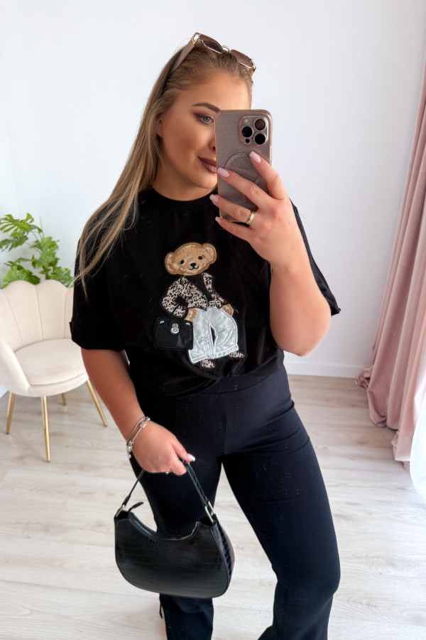 Bluzka z printem miśka oversize Misha - czarna 2