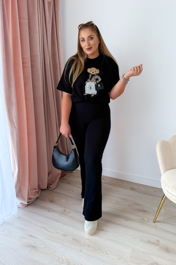 Bluzka z printem miśka oversize Misha - czarna