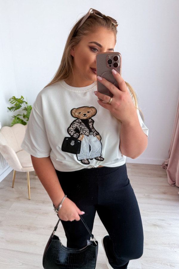 Bluzka z printem miśka oversize Misha - śmietankowa 4