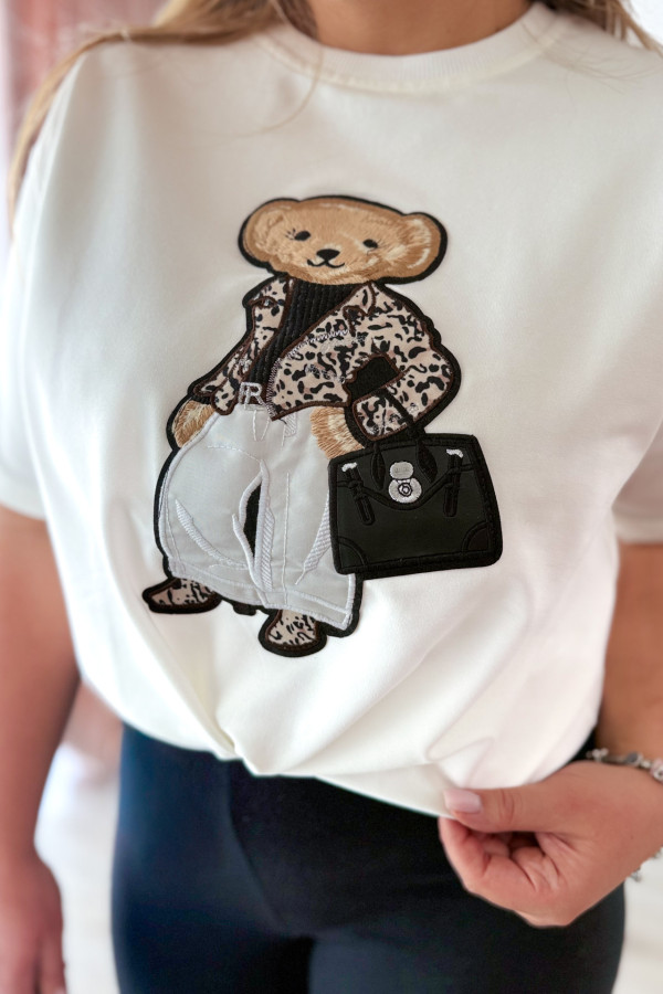 Bluzka z printem miśka oversize Misha - śmietankowa 7