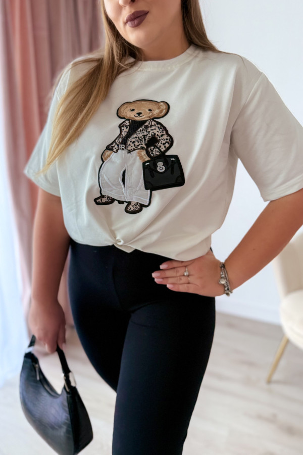 Bluzka z printem miśka oversize Misha - śmietankowa 8