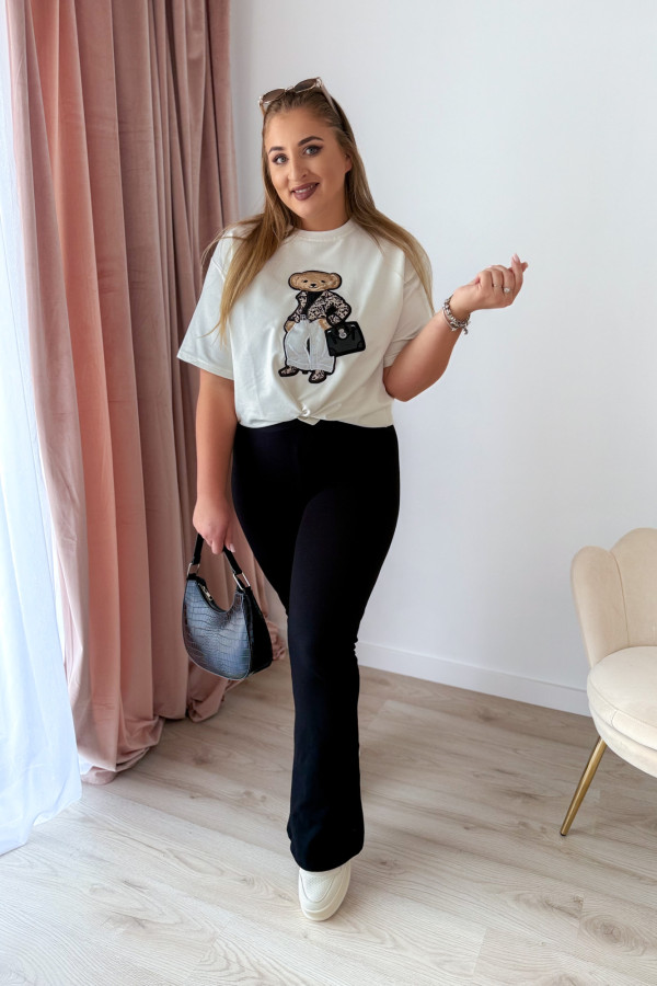 Bluzka z printem miśka oversize Misha - śmietankowa