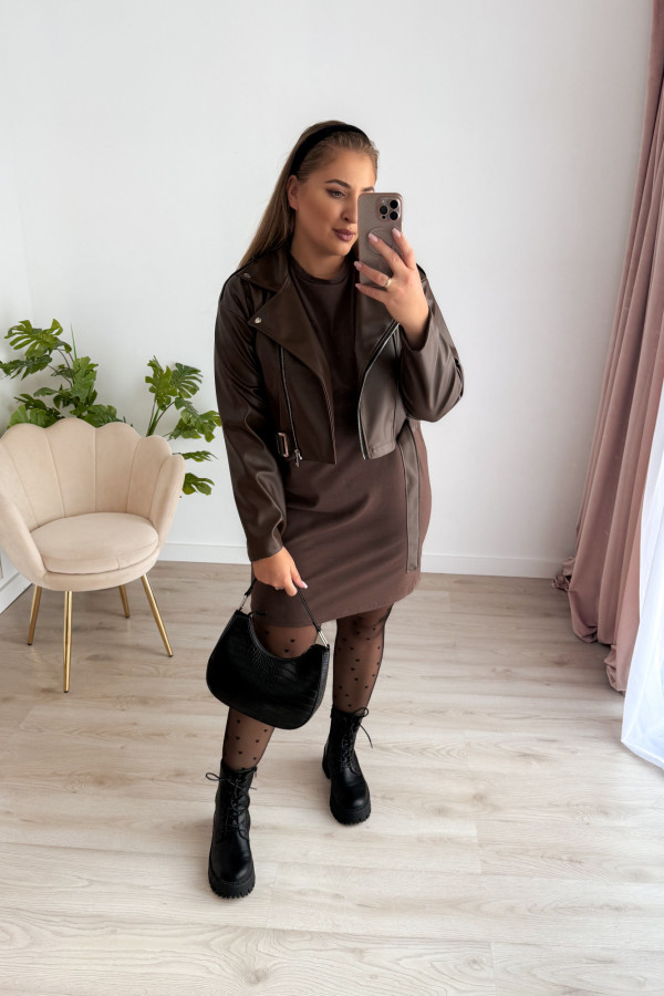 Sukienka koszulka basic oversize Charlie - czekolada 7