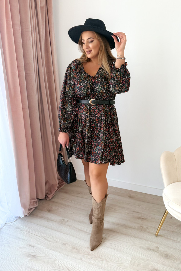 Sukienka krótka plus size czarna w kolorowe kwiatki Tatiana 7