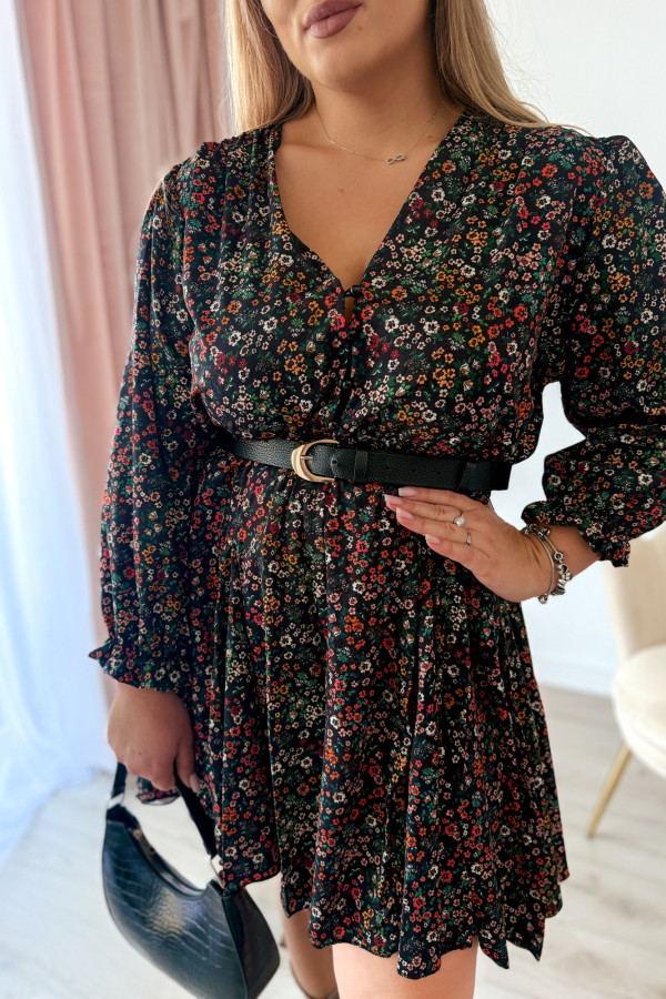 Sukienka krótka plus size czarna w kolorowe kwiatki Tatiana 11