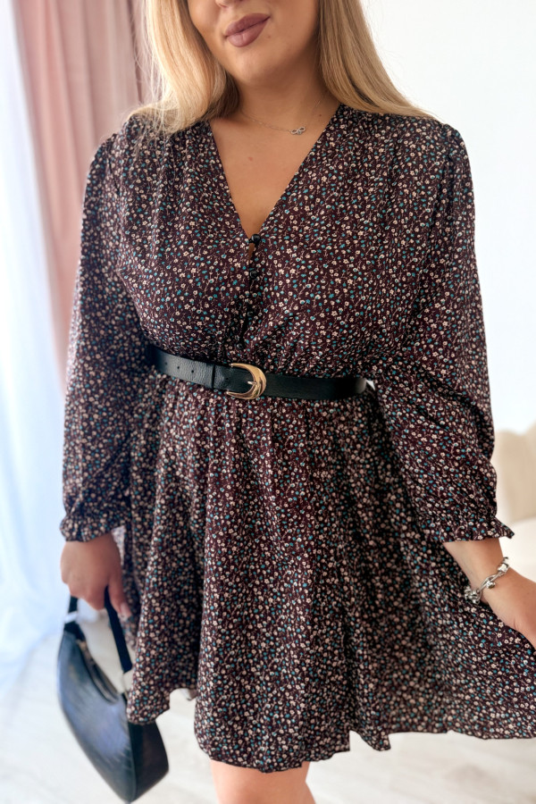 Sukienka krótka plus size czekoladowa w biało-niebieskie kwiatki Bijou 7