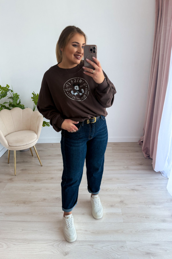Bluza oversize z nadrukiem Mickey Mouse - czekolada 4