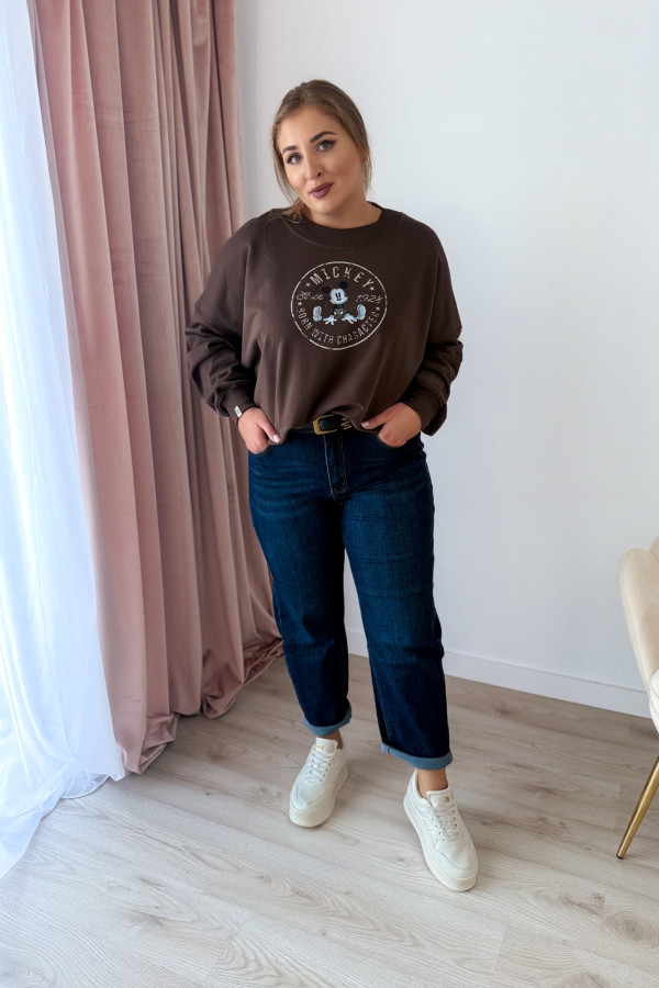 Bluza oversize z nadrukiem Mickey Mouse - czekolada 6