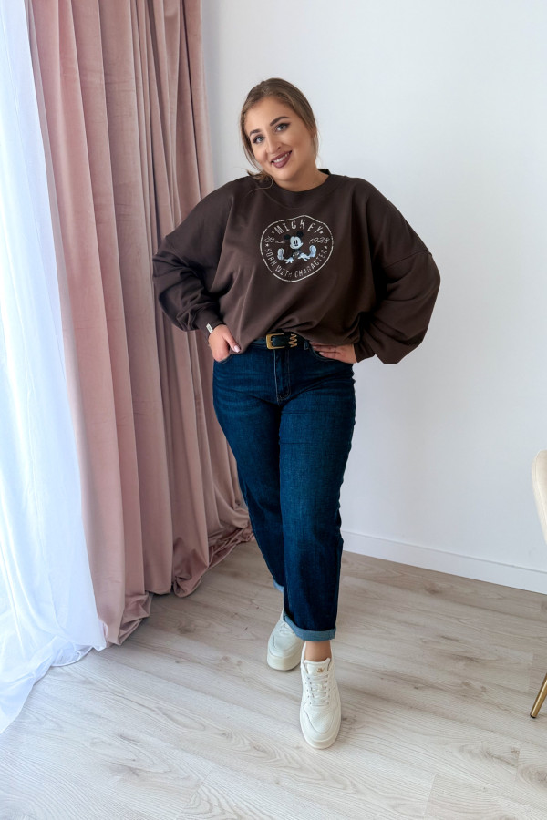 Bluza oversize z nadrukiem Mickey Mouse - czekolada 7