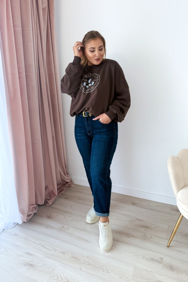 Bluza oversize z nadrukiem Mickey Mouse - czekolada 8