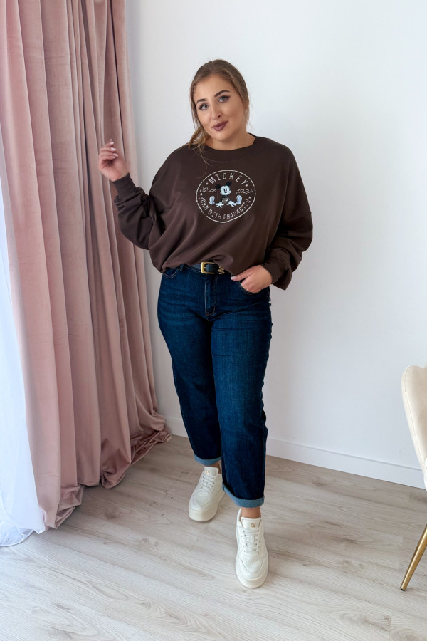 Bluza oversize z nadrukiem Mickey Mouse - czekolada 9