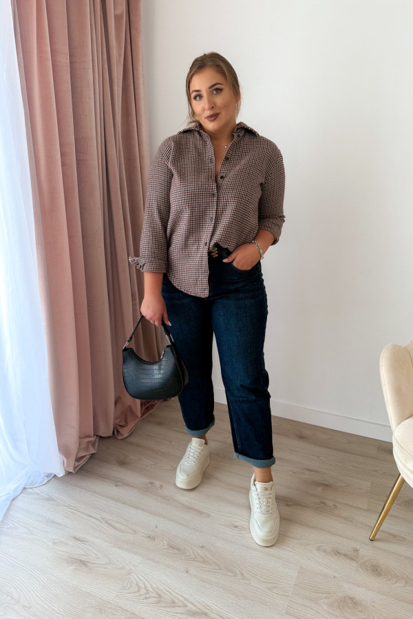 Koszula w drobną kratkę bawełniana flanelowa Mavis