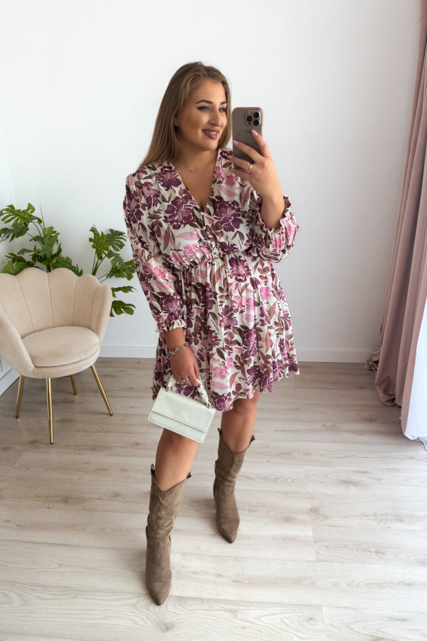 Sukienka krótka plus size kremowa w fioletowe kwiaty Charlotte 4