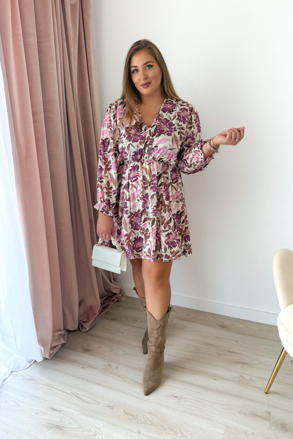 Sukienka krótka plus size kremowa w fioletowe kwiaty Charlotte 5