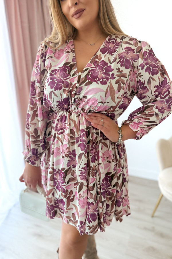 Sukienka krótka plus size kremowa w fioletowe kwiaty Charlotte 8