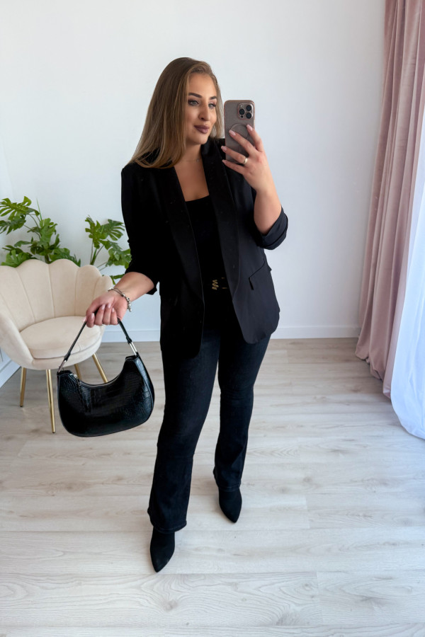 Marynarka czarna o luźnym kroju i rękawach 3/4 Classy 4