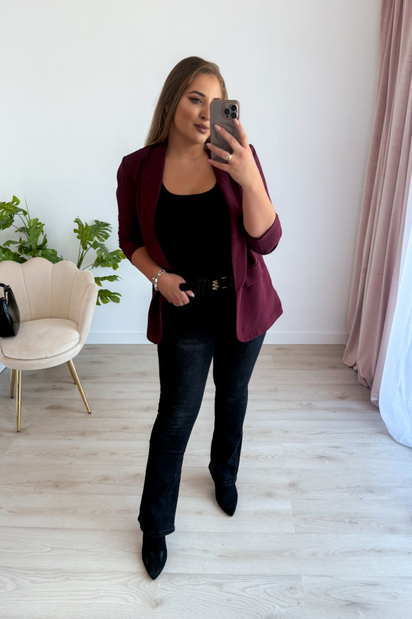 Marynarka o luźnym kroju i rękawach 3/4 Classy - bordo 1