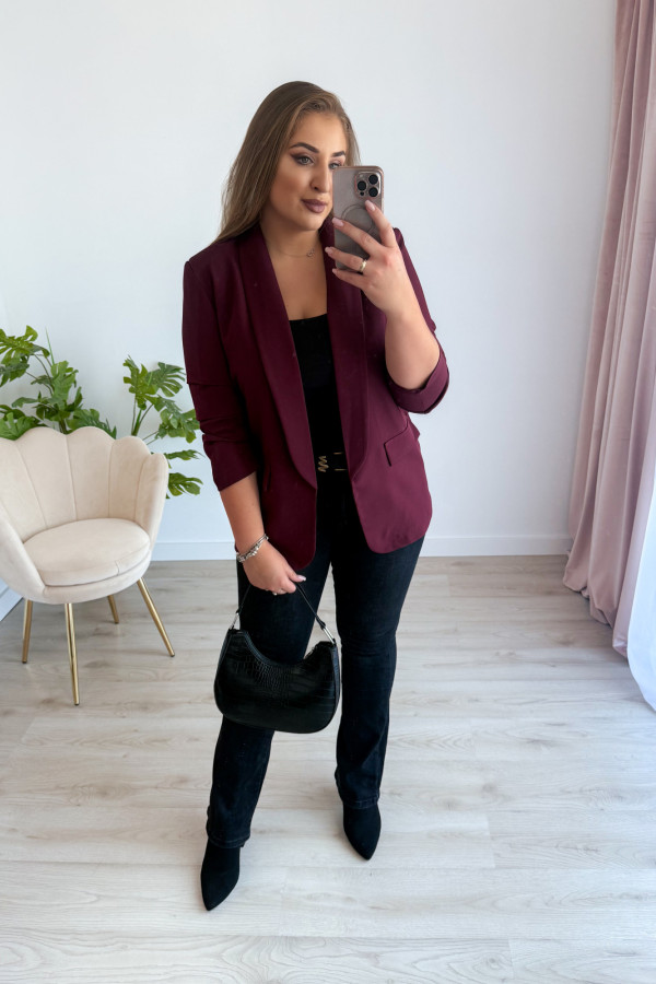 Marynarka o luźnym kroju i rękawach 3/4 Classy - bordo 8