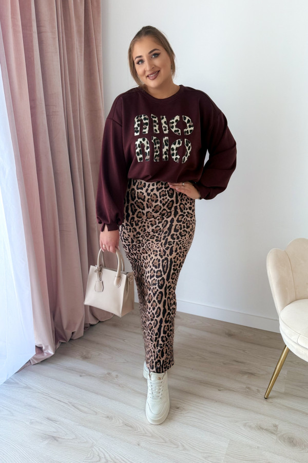 Bluza oversize z panterkowym napisem Mio - bordo