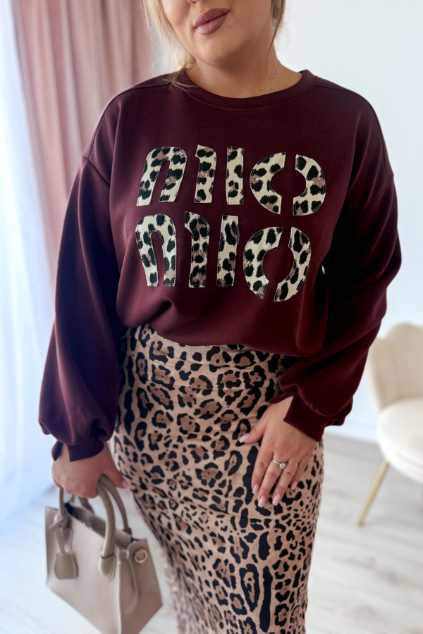 Bluza oversize z panterkowym napisem Mio - bordo 5