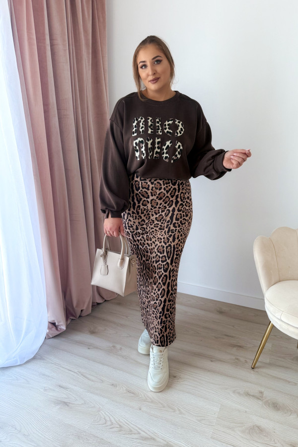 Bluza oversize z panterkowym napisem Mio - czekolada 5