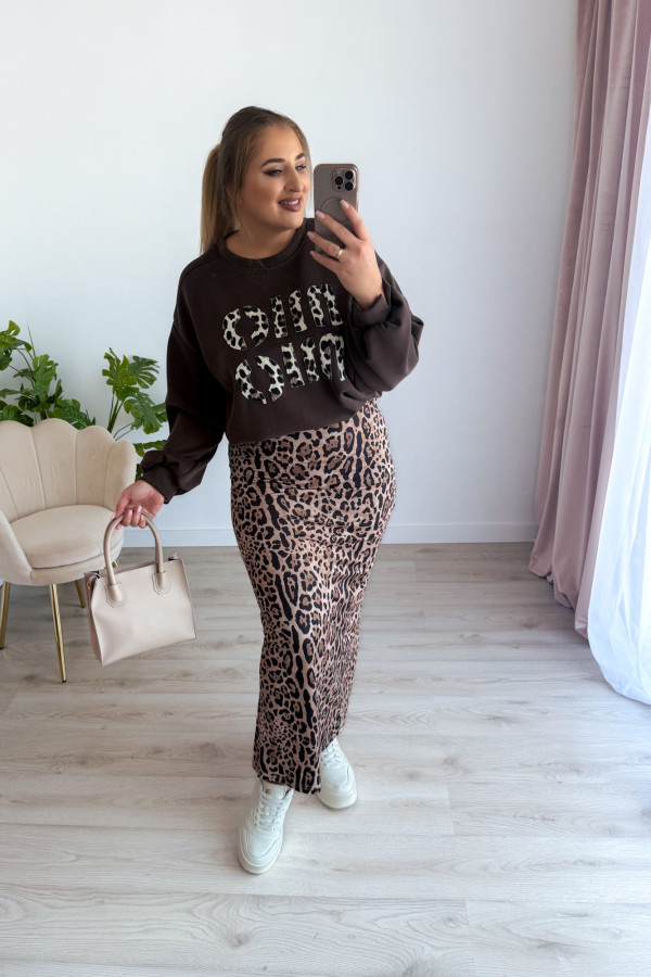 Bluza oversize z panterkowym napisem Mio - czekolada 8