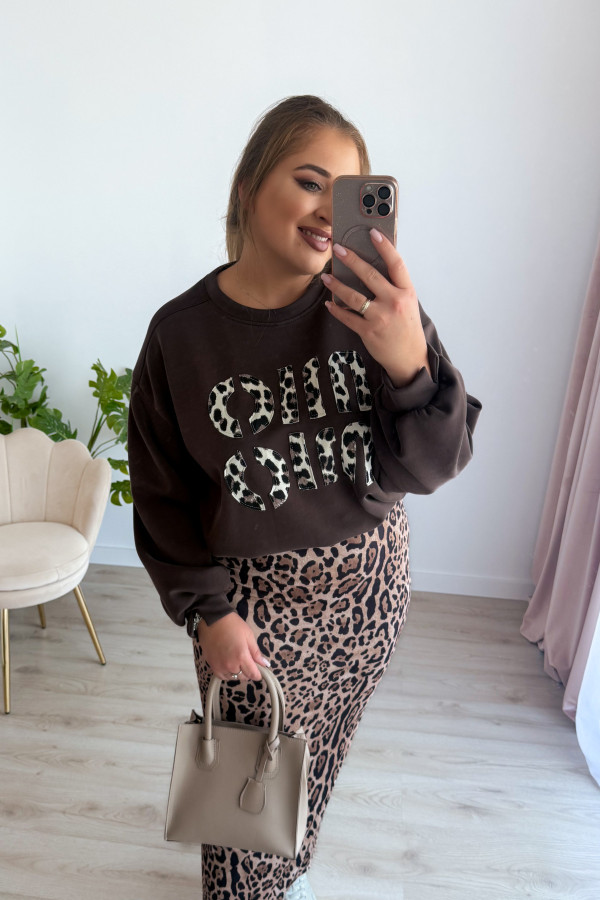 Bluza oversize z panterkowym napisem Mio - czekolada 9