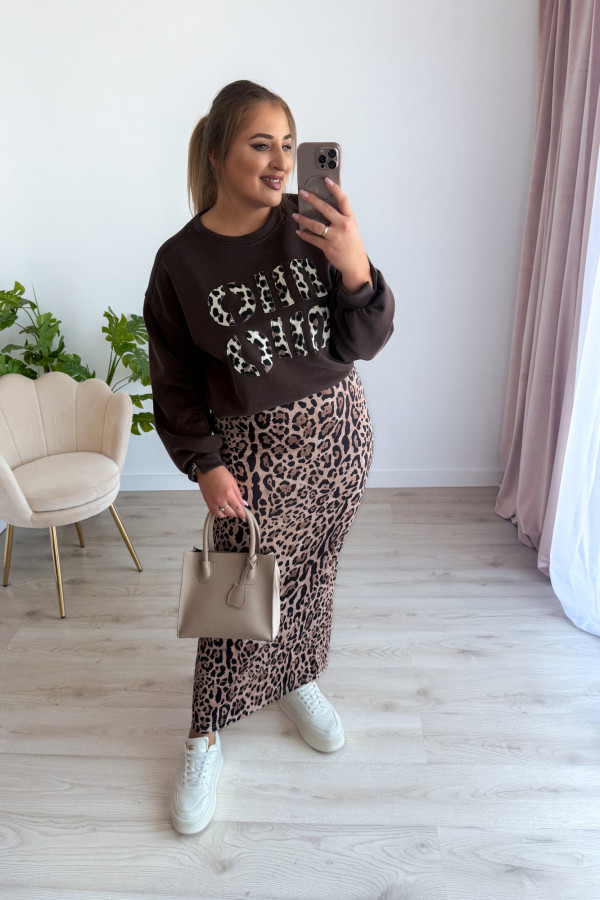 Bluza oversize z panterkowym napisem Mio - czekolada 10
