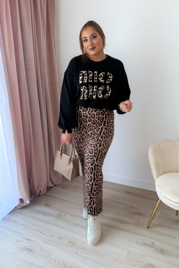 Bluza oversize z panterkowym napisem Mio - czarna 1
