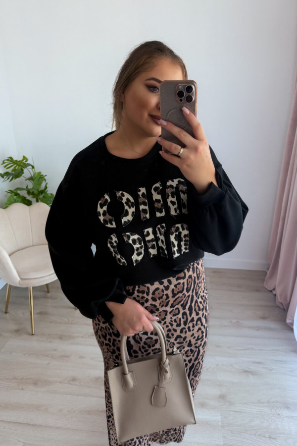 Bluza oversize z panterkowym napisem Mio - czarna 3