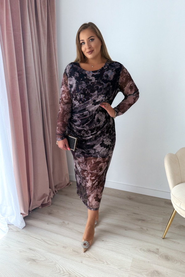 Sukienka maxi z siateczki plus size w jasne kwiaty Bree
