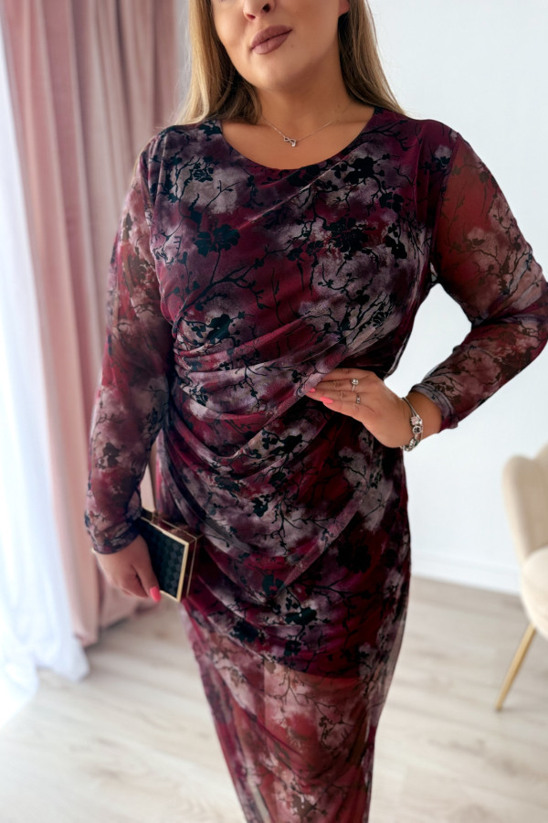 Sukienka maxi z siateczki plus size w bordowe kwiaty Bree 2