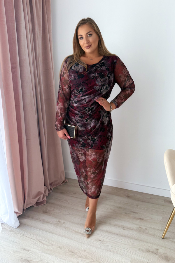 Sukienka maxi z siateczki plus size w bordowe kwiaty Bree