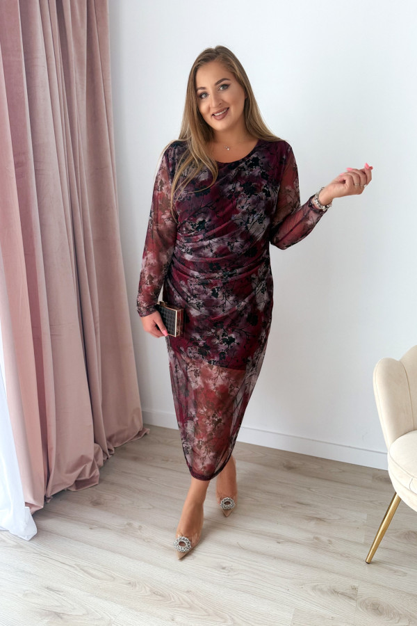 Sukienka maxi z siateczki plus size w bordowe kwiaty Bree 3