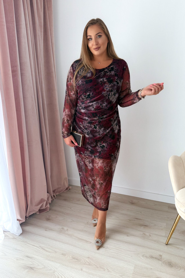Sukienka maxi z siateczki plus size w bordowe kwiaty Bree 4