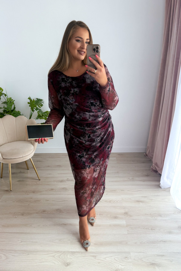 Sukienka maxi z siateczki plus size w bordowe kwiaty Bree 5