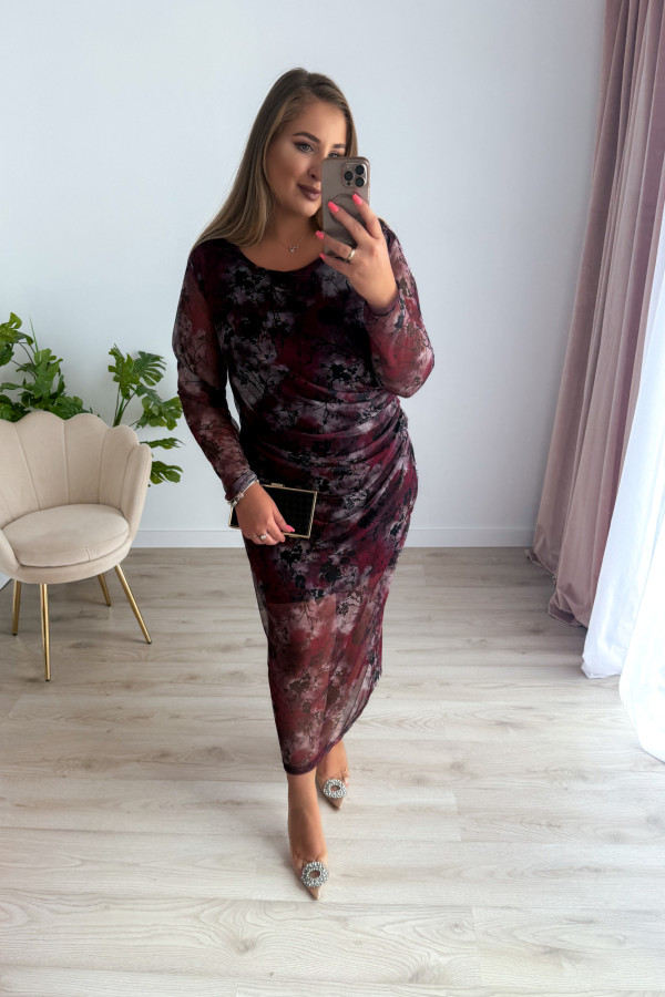 Sukienka maxi z siateczki plus size w bordowe kwiaty Bree 6
