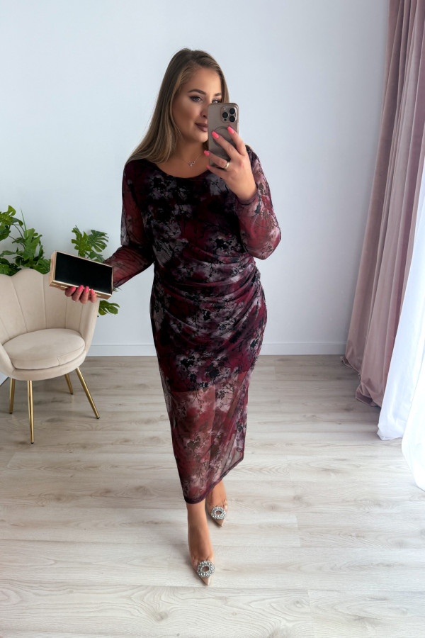 Sukienka maxi z siateczki plus size w bordowe kwiaty Bree 7