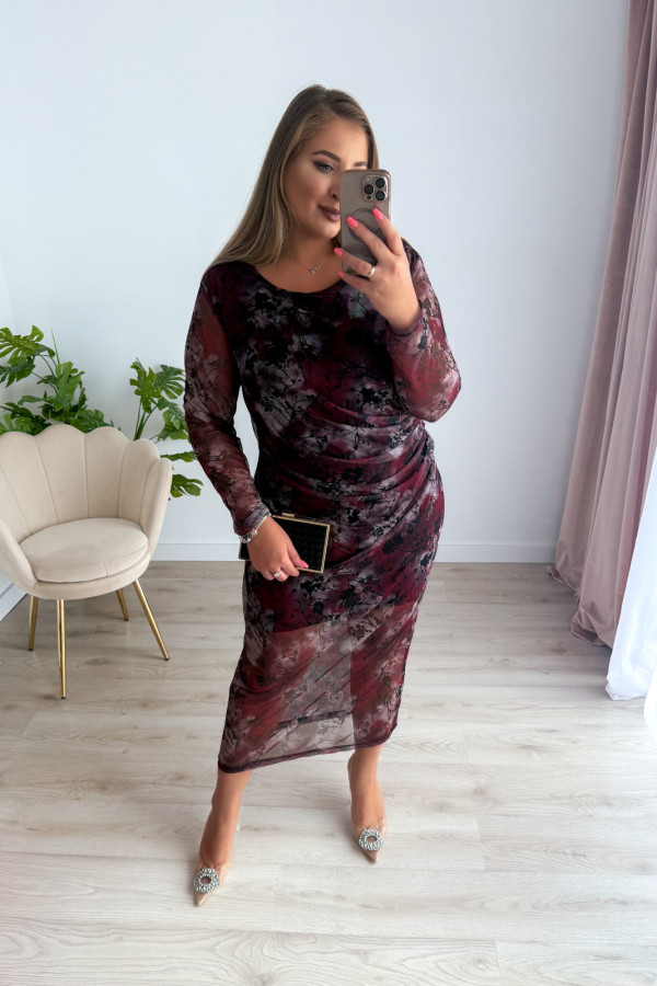 Sukienka maxi z siateczki plus size w bordowe kwiaty Bree 8