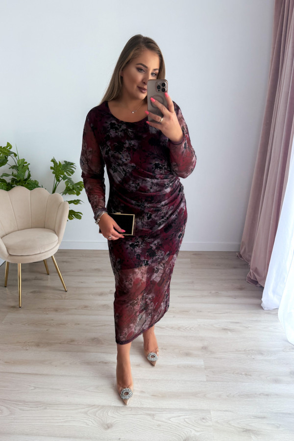 Sukienka maxi z siateczki plus size w bordowe kwiaty Bree 9