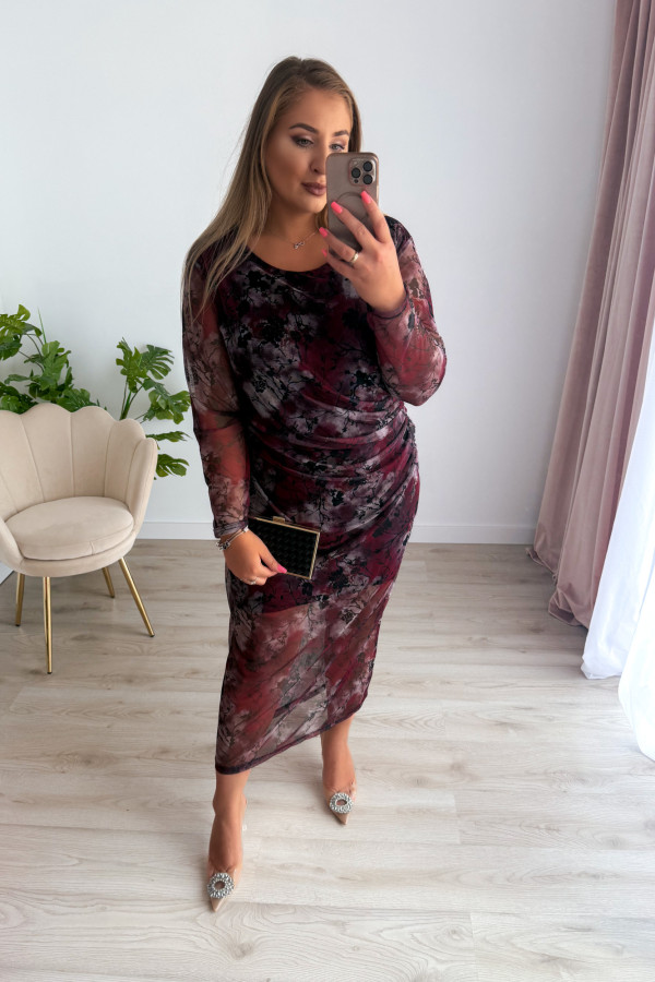 Sukienka maxi z siateczki plus size w bordowe kwiaty Bree 10