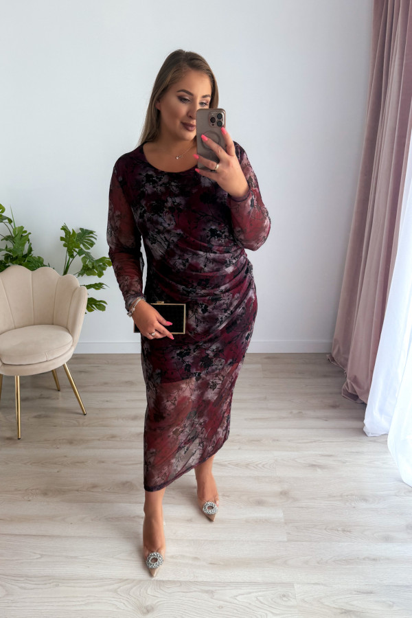Sukienka maxi z siateczki plus size w bordowe kwiaty Bree 11