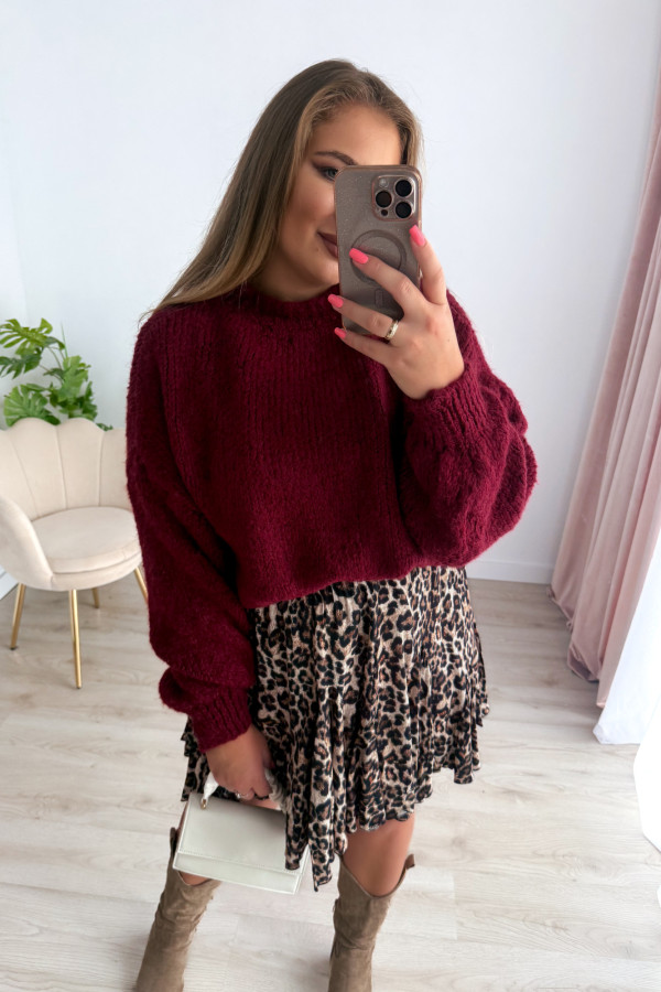 Sweter oversize z wełną i wiskozą Meggie - bordo 1