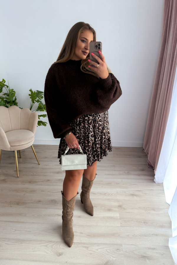 Sweter oversize z wełną i wiskozą Meggie - czekolada 2