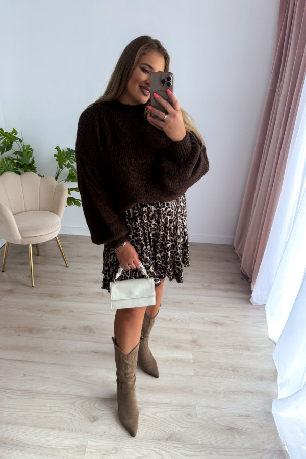 Sweter oversize z wełną i wiskozą Meggie - czekolada 3