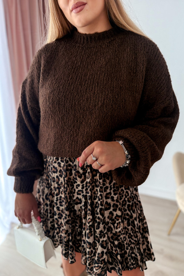 Sweter oversize z wełną i wiskozą Meggie - czekolada 5